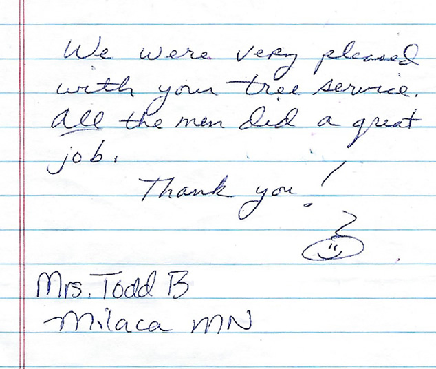 Milaca, MN Tree Service Testimonial